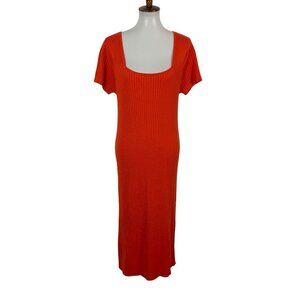 Madison Hudson Dress XL Orange Maxi Short Sleeve‎ Knit Casual Resort